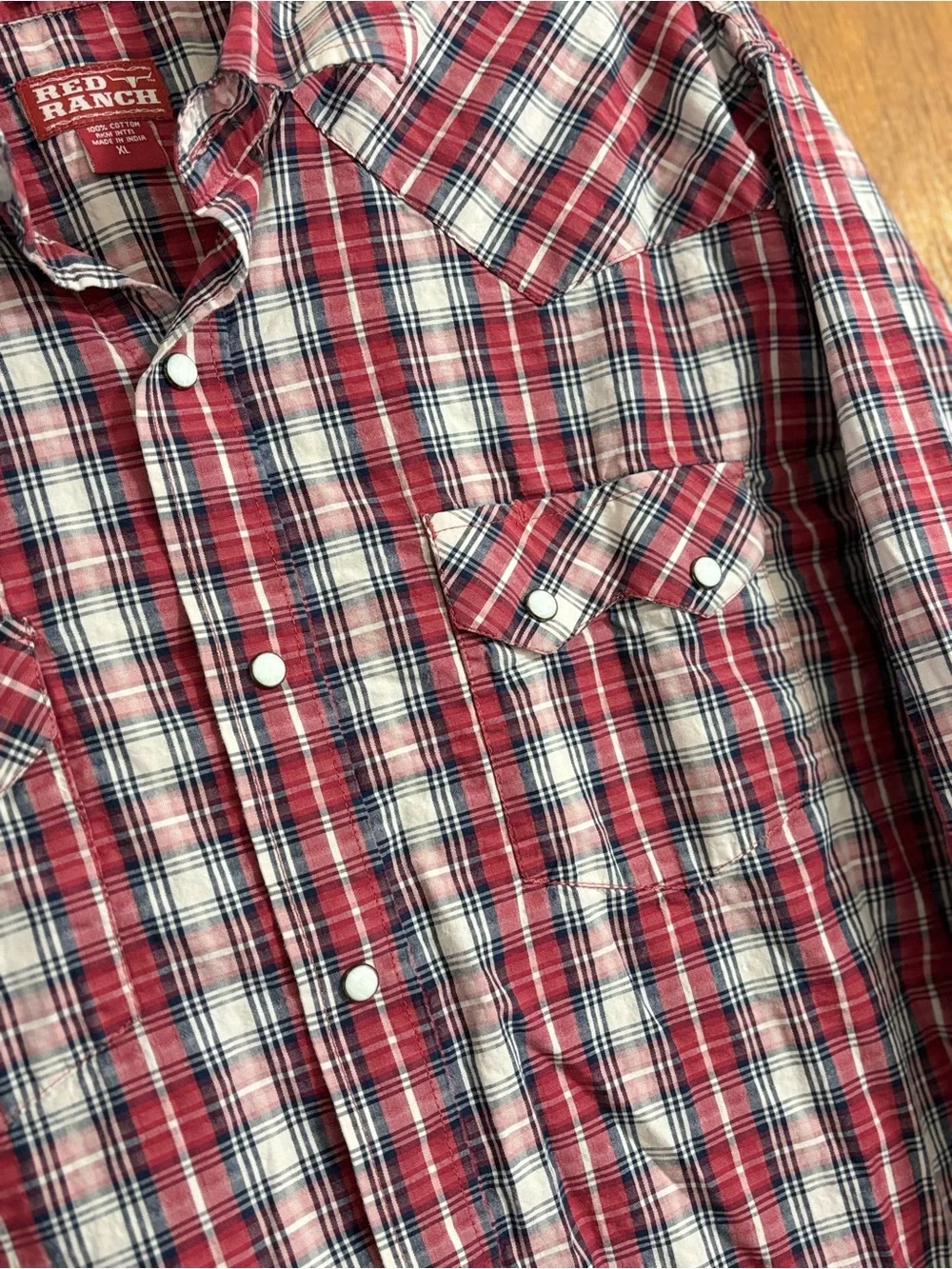 Red Ranch Long Sleeve Plaid Pearl Snap Western Shirt XL